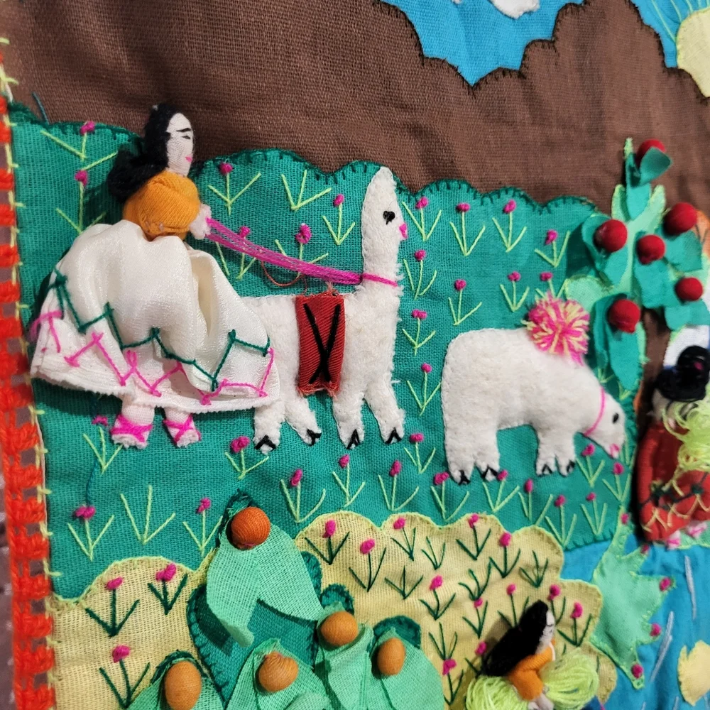 Peruvian Wall Art Tapestry textile Folk Art embroidered 3D